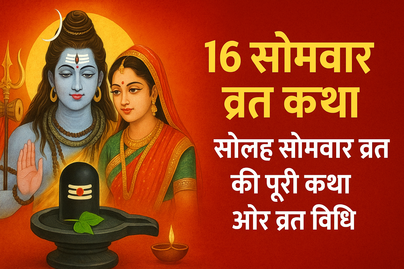 16 सोमवार व्रत कथा – भगवान शिव और माता पार्वती की पूजा का चित्र