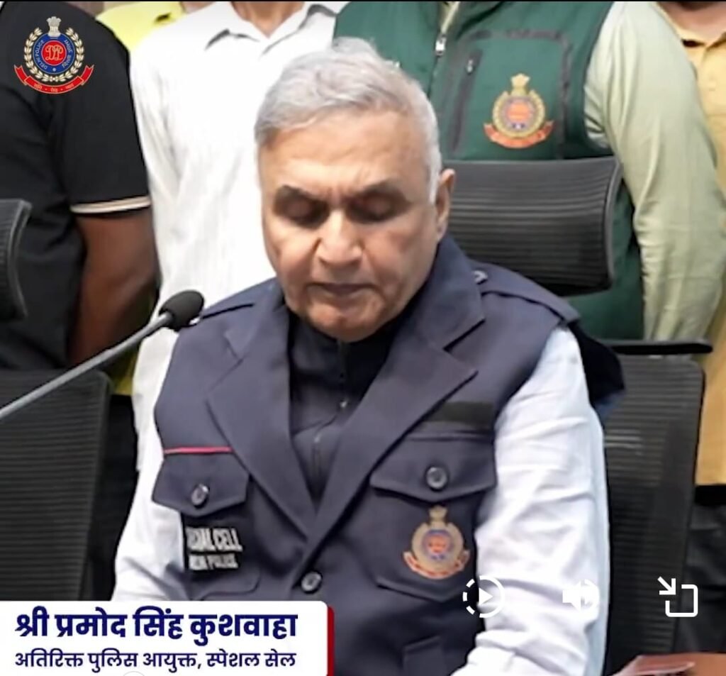 Digital news thumbnail with bold text on red background reading “Rohit Godara–Virendra Charan gang caught” highlighting Delhi Special Cell encounter news.