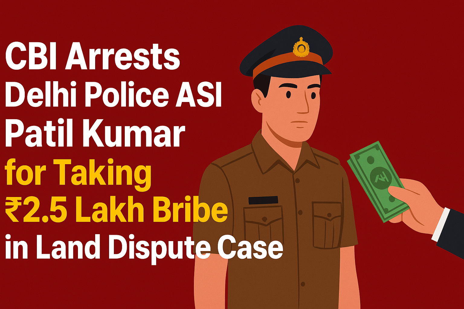 CBI arrests Delhi Police ASI Patil Kumar while taking ₹2.5 lakh bribe in land dispute case